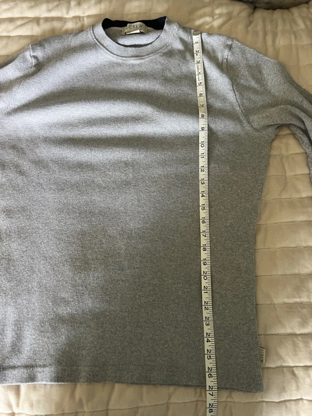 J. Crew Men's Cotton Crewneck Sweater-Tee Light Gray Ribbed XL